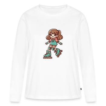 Fille qui fait du roller - T-shirt manches longues Premium bio Femme - blanc - Devant - Julia (174cm)