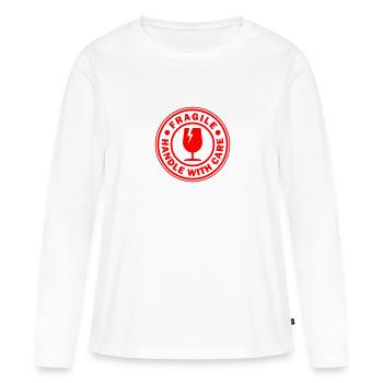 Poignée de tampon cercle rond fragile avec soin - T-shirt manches longues Premium bio Femme - blanc - Devant - Julia (174cm)