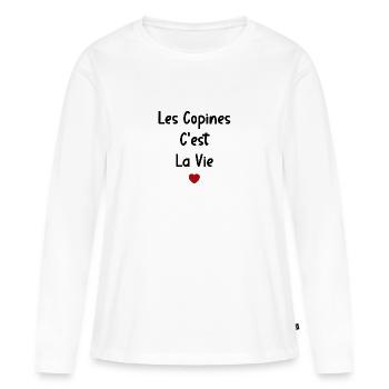 Les copines c'est la vie - T-shirt manches longues Premium bio Femme - blanc - Devant - Julia (174cm)
