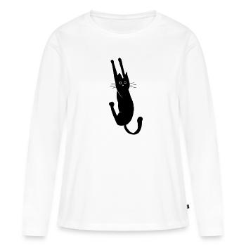 Chat locatif Miau chat noir - T-shirt manches longues Premium bio Femme - blanc - Devant - Julia (174cm)