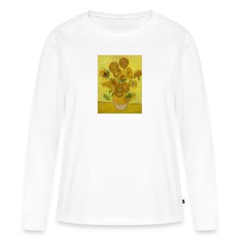 Art Gogh Paint Sun Flowers Graphique - T-shirt manches longues Premium bio Femme - blanc - Devant - Julia (174cm)