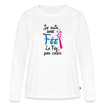 Je suis la fée pas chier - T-shirt manches longues Premium bio Femme - blanc - Devant - Julia (174cm)