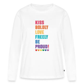 LGBTQ Pride Month - Kiss Boldly, Love Freely - Women's Premium Organic Long Sleeve Shirt - white - Front - Julia (174cm)