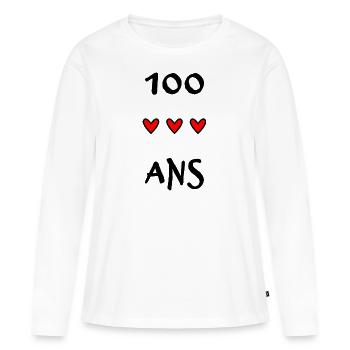 100 ANS. 100e ANNIVERSAIRE. ANNIVERSAIRE 100 ANS. - T-shirt manches longues Premium bio Femme - blanc - Devant - Julia (174cm)