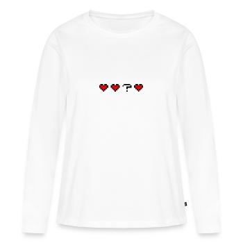 Trois cœurs un point d’interrogation - T-shirt manches longues Premium bio Femme - blanc - Devant - Julia (174cm)