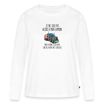 accro à mon camion - T-shirt manches longues Premium bio Femme - blanc - Devant - Julia (174cm)
