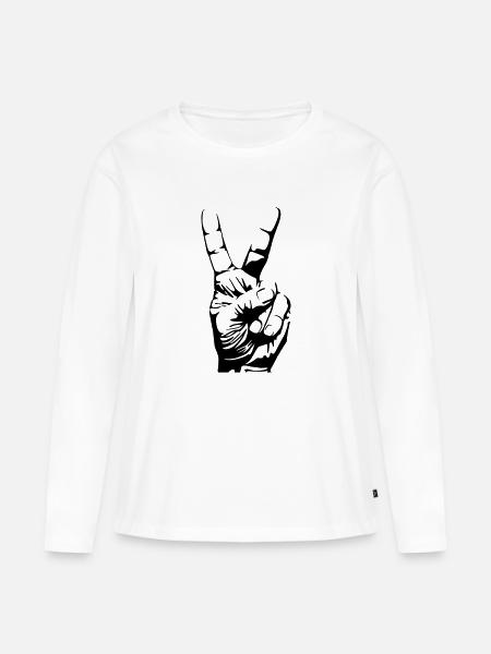 peace fingers - Frauen Premium Bio Langarmshirt - Weiß