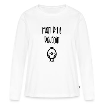 Mon P'tit Poussin - Bébé - Enfant - Naissance - T-shirt manches longues Premium bio Femme - blanc - Devant - Julia (174cm)