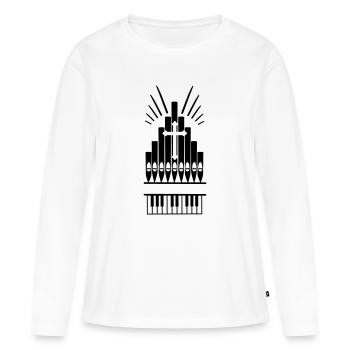 Logo Croix d’orgue d’église avec tuyaux d’orgue - T-shirt manches longues Premium bio Femme - blanc - Devant - Julia (174cm)