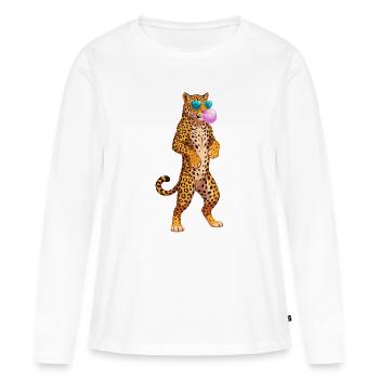 Un léopard cool avec des lunettes de soleil et du chewing-gum - T-shirt manches longues Premium bio Femme - blanc - Devant - Julia (174cm)