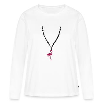 collier bijoux flamant rose oiseau vacances stran - T-shirt manches longues Premium bio Femme - blanc - Devant - Julia (174cm)