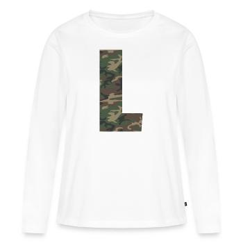 Robuster Buchstabe L im Tarnmuster! - Frauen Premium Bio Langarmshirt - Weiß - Vorne - Julia (174cm)