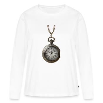 Horloge antique dorée sur chaîne - T-shirt manches longues Premium bio Femme - blanc - Devant - Julia (174cm)