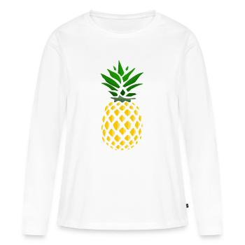 Ananas Tropenprint  - Frauen Premium Bio Langarmshirt - Weiß - Vorne - Julia (174cm)