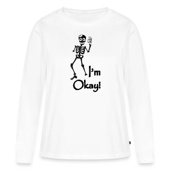 Costume de squelette Je suis OK - T-shirt manches longues Premium bio Femme - blanc - Devant - Julia (174cm)