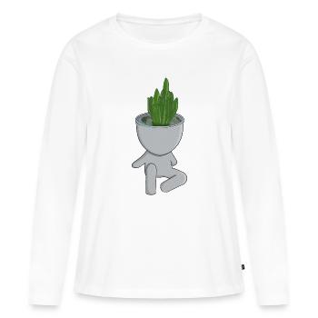 Pot de fleurs en forme de personne - T-shirt manches longues Premium bio Femme - blanc - Devant - Julia (174cm)