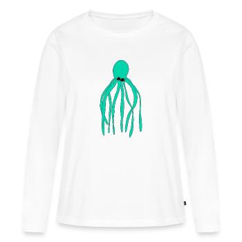 Pieuvre turquoise - T-shirt manches longues Premium bio Femme - blanc - Devant - Julia (174cm)