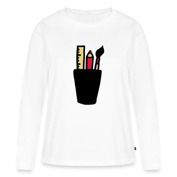 Pen - Brosse - Règle - T-shirt manches longues Premium bio Femme - blanc - Devant - Julia (174cm)