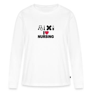 Allaitement - T-shirt manches longues Premium bio Femme - blanc - Devant - Julia (174cm)