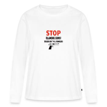 GUNS: Stop Blaming Guns - Women's Premium Organic Long Sleeve Shirt - white - Front - Julia (174cm)