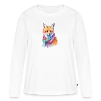 Fuchs mit Schal - Frauen Premium Bio Langarmshirt - Weiß - Vorne - Julia (174cm)