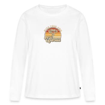 Occupez-vous de votre propre utérus - T-shirt manches longues Premium bio Femme - blanc - Devant - Julia (174cm)