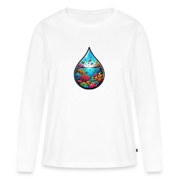 Océan de gouttes d’eau - T-shirt manches longues Premium bio Femme - blanc - Devant - Julia (174cm)