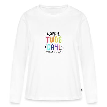 Happy Twosday 2.22.22 Mathématiciens colorés de deux jours - T-shirt manches longues Premium bio Femme - blanc - Devant - Julia (174cm)