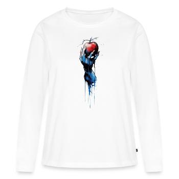 Gruselige Hand und roter Apfel - Frauen Premium Bio Langarmshirt - Weiß - Vorne - Julia (174cm)