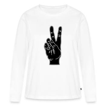 Geste de la main noire paix - T-shirt manches longues Premium bio Femme - blanc - Devant - Julia (174cm)