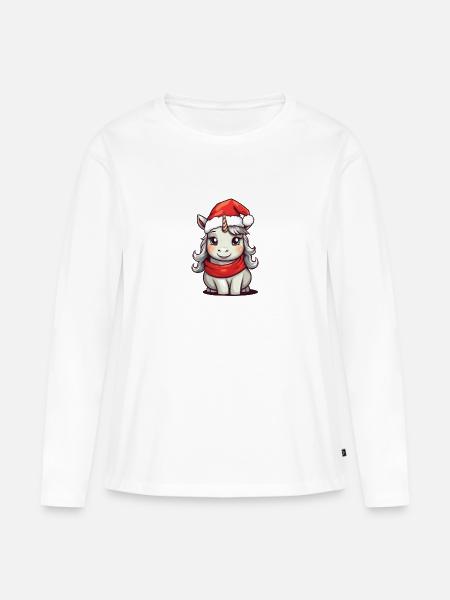 Weihnachtsmann-Einhorn - Frauen Premium Bio Langarmshirt - Weiß
