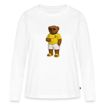 Strandbär suédois avec lunettes de soleil et tasse à café - T-shirt manches longues Premium bio Femme - blanc - Devant - Julia (174cm)