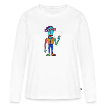 Créature cubiste colorée avec une cigarette - T-shirt manches longues Premium bio Femme - blanc - Devant - Julia (174cm)