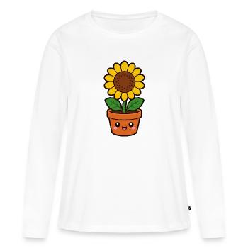 Fröhliche Sonnenblume im Topf - Frauen Premium Bio Langarmshirt - Weiß - Vorne - Julia (174cm)