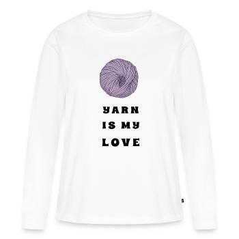 Yarn Is My Love – Laine Lilas – Crochet & Tricot - T-shirt manches longues Premium bio Femme - blanc - Devant - Julia (174cm)