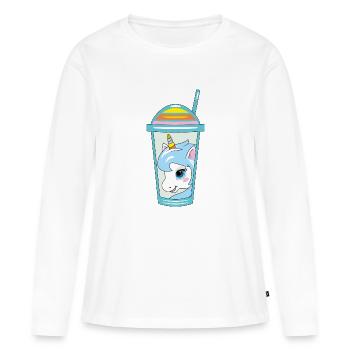 Gobelet en plastique avec dôme et licorne - T-shirt manches longues Premium bio Femme - blanc - Devant - Julia (174cm)