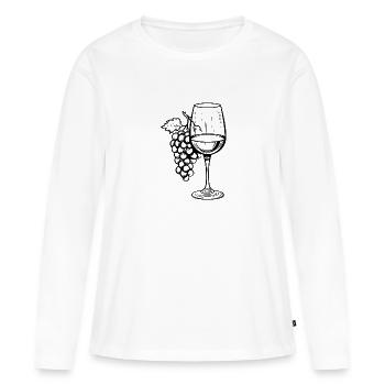Verre à vin Raisins Vin - T-shirt manches longues Premium bio Femme - blanc - Devant - Julia (174cm)