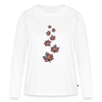 Ahorn Blatt Bunt Herbst - Frauen Premium Bio Langarmshirt - Weiß - Vorne - Julia (174cm)