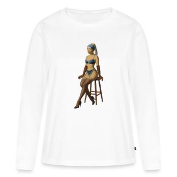 Fille avec une boucle d’oreille en perle pin-up png - T-shirt manches longues Premium bio Femme - blanc - Devant - Julia (174cm)