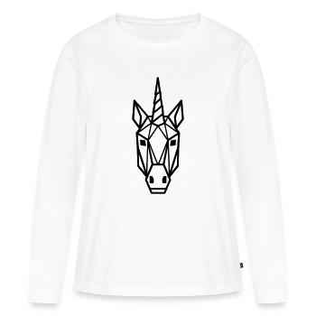 Geometrischer Einhornkopf Linienkunst (black) - Frauen Premium Bio Langarmshirt - Weiß - Vorne - Julia (174cm)