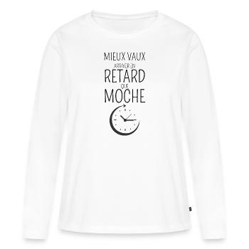 Arriver en retard - T-shirt manches longues Premium bio Femme - blanc - Devant - Julia (174cm)