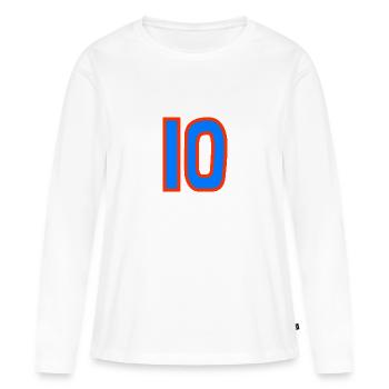 10. 10 JAHRE. 10-JÄHRIGES JUBILÄUM. 10-JÄHRIGES JUBILÄUM. - Frauen Premium Bio Langarmshirt - Weiß - Vorne - Julia (174cm)