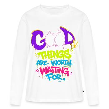 Good_hosszu - T-shirt manches longues Premium bio Femme - blanc - Devant - Julia (174cm)