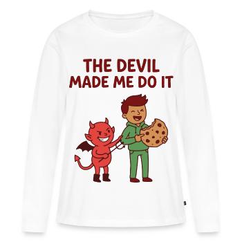 The Devil Made Me Do It - Funny Cookie T-Shirt - Women's Premium Organic Long Sleeve Shirt - white - Front - Julia (174cm)
