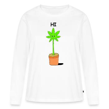 Plante de cannabis mignon bébé salut bonjour drôle belle bande dessinée - T-shirt manches longues Premium bio Femme - blanc - Devant - Julia (174cm)