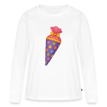 Cône coloré pour l’école le premier jour d’école - T-shirt manches longues Premium bio Femme - blanc - Devant - Julia (174cm)