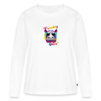 Funky Mädchen Nilpferd - Frauen Premium Bio Langarmshirt - Weiß - Vorne - Julia (174cm)