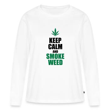 Keep Calm and Smoke Weed - T-shirt manches longues Premium bio Femme - blanc - Devant - Julia (174cm)