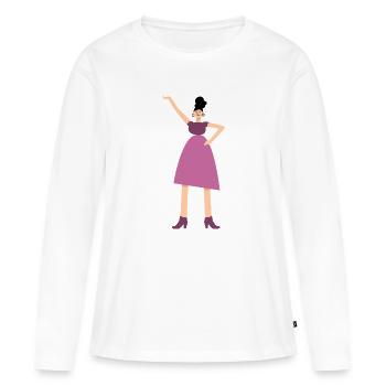 Femme en robe rose - T-shirt manches longues Premium bio Femme - blanc - Devant - Julia (174cm)