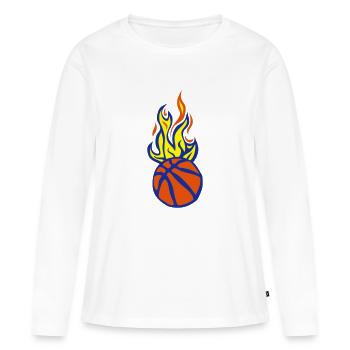 ballon basketball flamme flame - T-shirt manches longues Premium bio Femme - blanc - Devant - Julia (174cm)